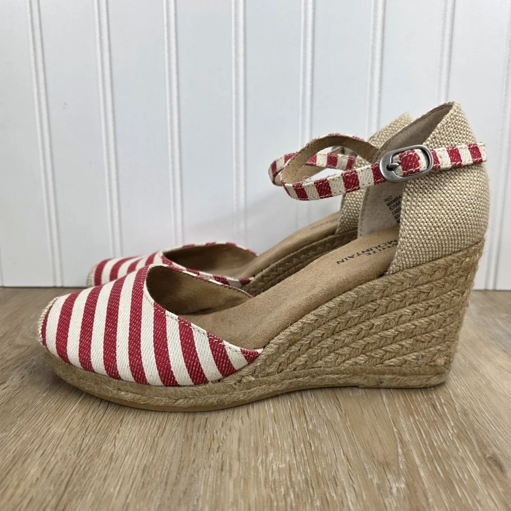White Mountain Striped Red Espadrille Wedge Sandals